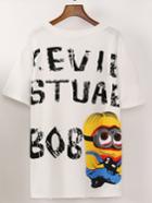 Romwe White Cartoon Print Boyfrined T-shirt