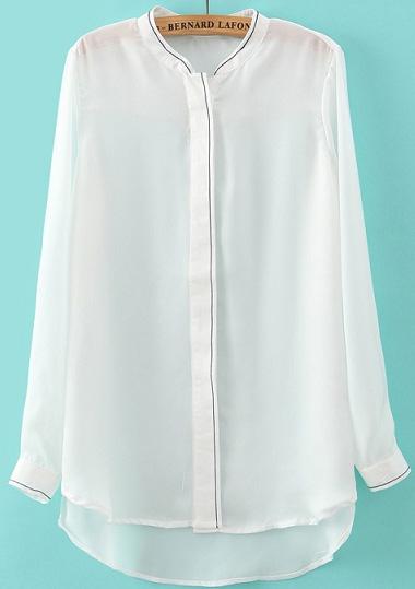 Romwe Stand Collar Dip Hem Embroidered Blouse