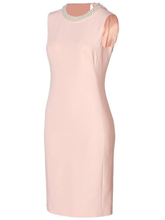 Romwe Apricot Round Neck Sleeveless Beading Bodycon Dress