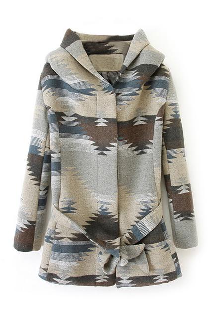 Romwe Self-tie Camouflage Print Hoodied Coat