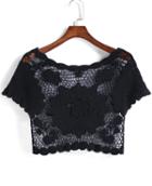 Romwe Floral Crochet Hollow Black Top