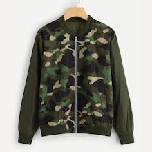 Romwe Zip Up Camo Print Jacket
