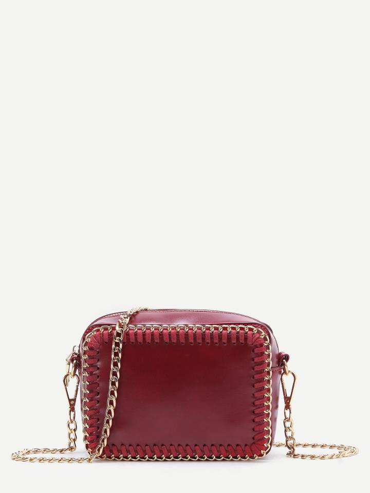 Romwe Burgundy Woven Trim Cross Body Bag