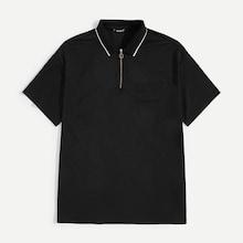 Romwe Guys O-ring Zip Up Pocket Patched Polo Shirt
