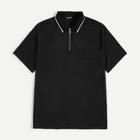Romwe Guys O-ring Zip Up Pocket Patched Polo Shirt