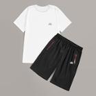 Romwe Guys Embroidery Tee With Contrast Trim Shorts