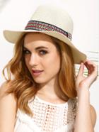 Romwe Beige Vacation Embroidered Ribbon Wide Brimmed Straw Hat