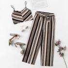 Romwe Striped Cami Top With Wide Leg Pants
