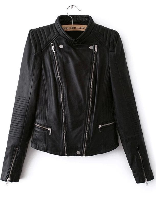 Romwe Stand Collar Oblique Zipper Crop Jacket