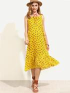 Romwe Yellow Floral Print Ruffle Hem Dress