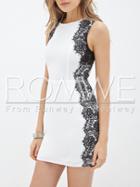 Romwe White Sleeveless Contrast Lace Keyhole Back Dress