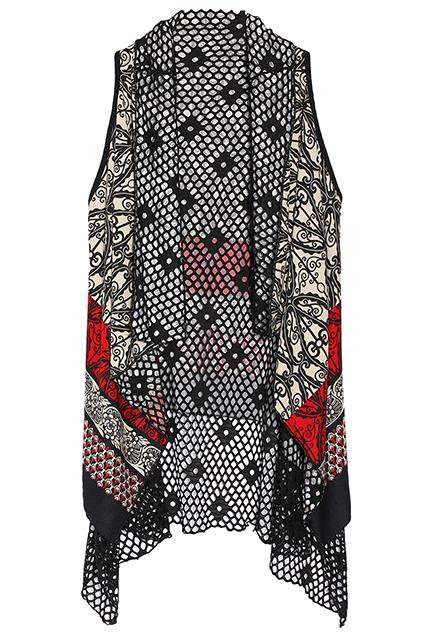 Romwe Retro Floral Black Cardigan
