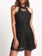 Romwe Black Halter Backless Lace Dress