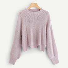 Romwe Plus Drop Shoulder Raw Hem Jumper