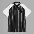 Romwe Guys Letter Patched Vertical Striped Two-tone Polo Shirt