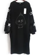 Romwe Skull Print Loose Black Sweatshirt Dress