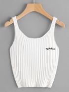 Romwe Embroidered Ribbed Knit Crop Tank Top