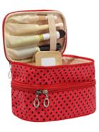 Romwe Red Polka Dot Double Layers Cosmetic Bag