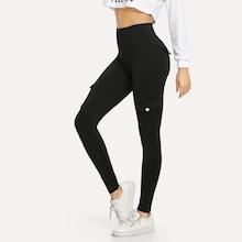 Romwe Button Pocket Detail Solid Leggings