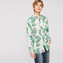 Romwe Guys Tropical Print Pocket Front Shirt