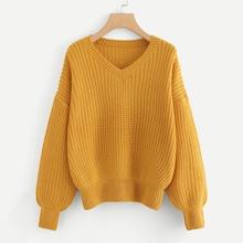 Romwe V Neck Drop Shoulder Sweater