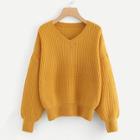 Romwe V Neck Drop Shoulder Sweater