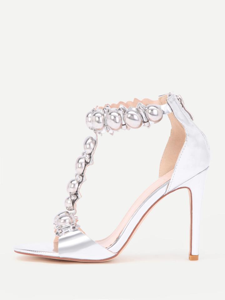 Romwe Metallic T Strap High Heels
