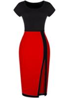 Romwe Split Slim Black And Red Dress