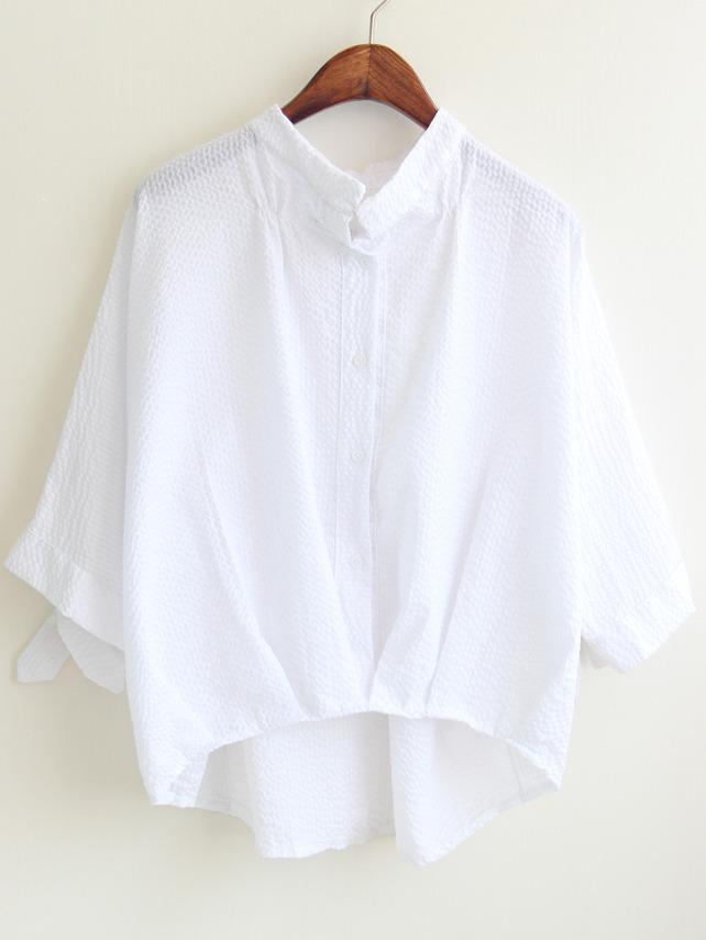 Romwe Stand Collar Crop White Blouse