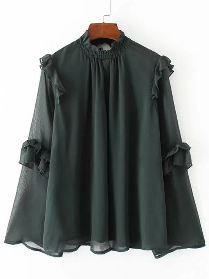 Romwe Ruffle Design Frill Collar Chiffon Blouse