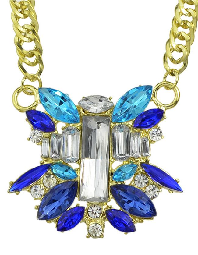 Romwe Blue Flower Stone Pendant Necklace