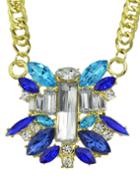Romwe Blue Flower Stone Pendant Necklace