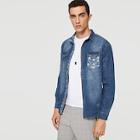 Romwe Men Leaf Print Denim Shirt