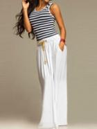 Romwe Striped Tank Top With Drawstring Straight Pant