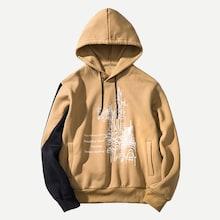 Romwe Men Letter Print Contrast Sleeve Hoodie