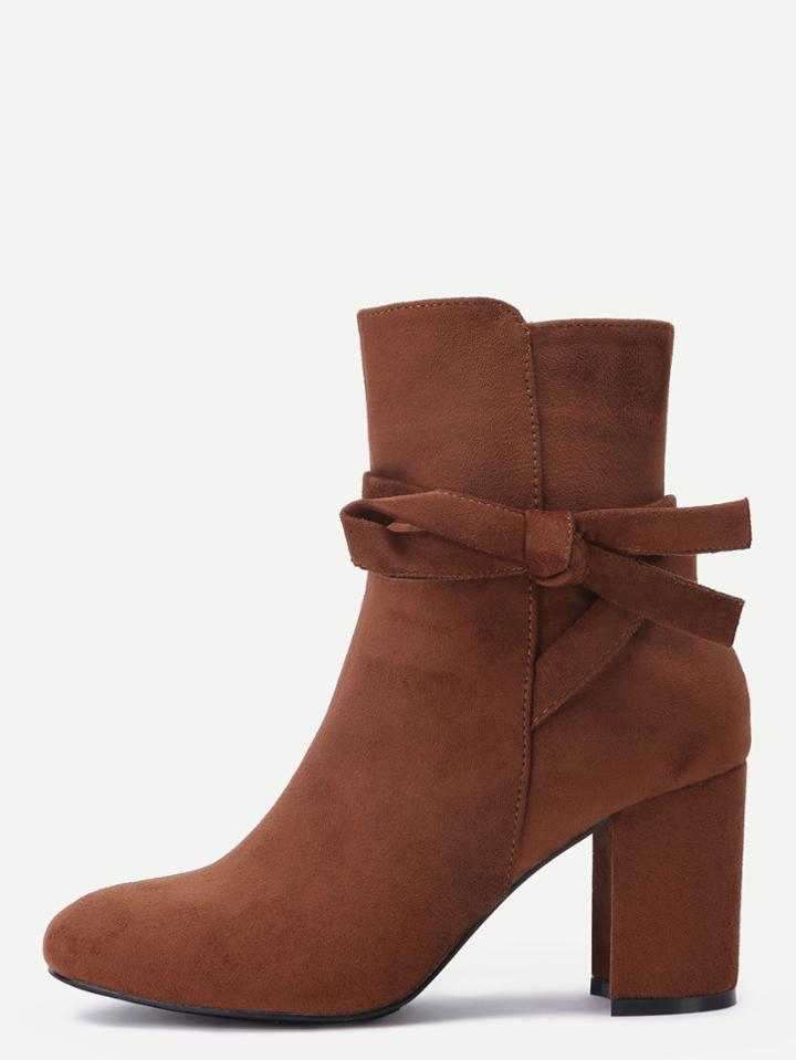 Romwe Camel Faux Suede Tie Detail Boots