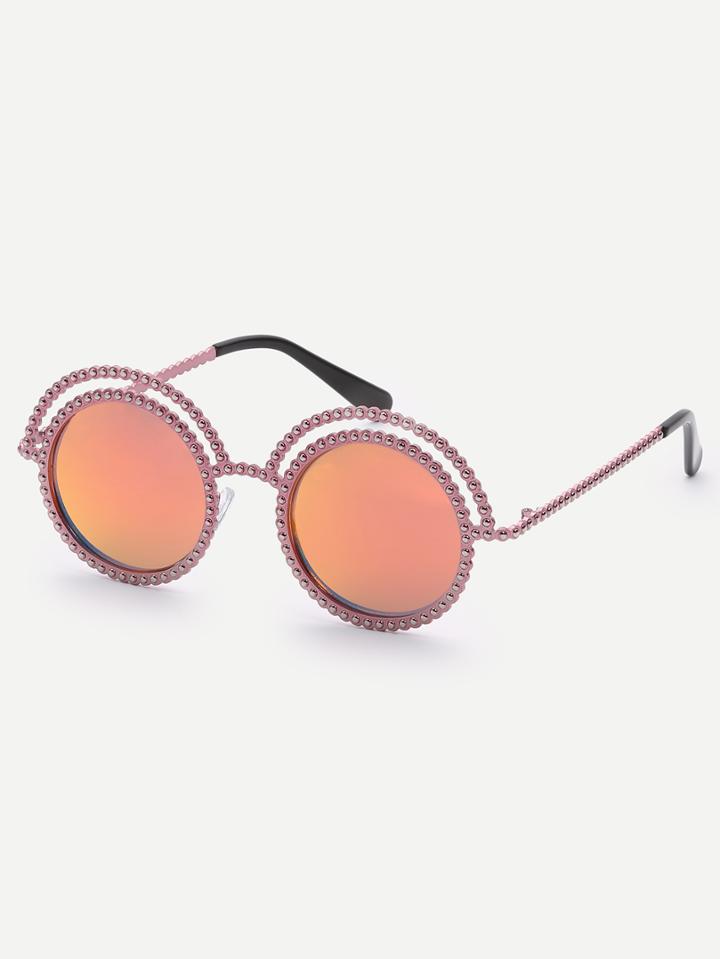 Romwe Metal Frame Reflective Round Lenses Sunglasses