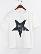Romwe Star Print White T-shirt