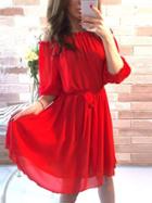 Romwe Red Self Tie Off The Shoulder Chiffon Dress