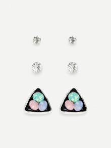 Romwe Rhinestone & Triangle Design Earring Set