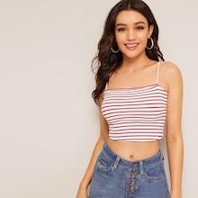 Romwe Striped Rib-knit Cami Crop Top