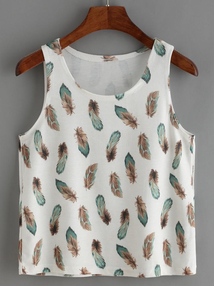 Romwe Feather Print Tank Top