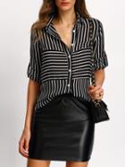 Romwe Black Striped Buttons Blouse