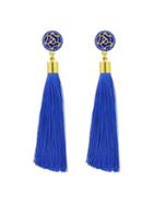 Romwe Blue Ethnic Jewelry Flower Decoration Long Tassel Drop Earrings