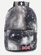 Romwe Black Galaxy Print Union Flag Patch Canvas Backpack