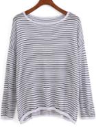 Romwe Black White Round Neck Striped Loose Knit Sweater