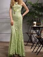 Romwe Green Tie-waist Mermaid Embroidered Maxi Dress