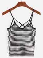 Romwe Strappy Knitted Black White Striped Cami Top