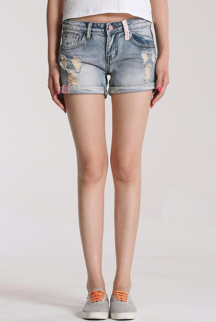 Romwe Ripped Bleached Denim Shorts