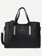 Romwe Black Metal Plate Embellished Tote Bag With Strap